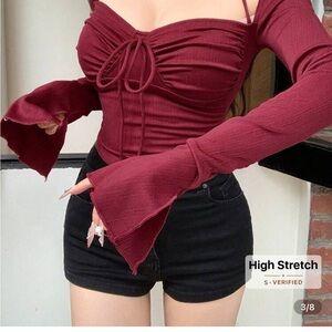 Burgundy Off-Shoulder Top with Flared Sleeves